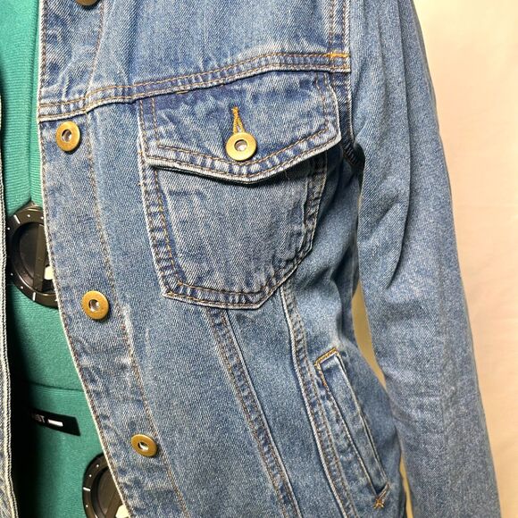 Forever 21 stone wash denim trucker jacket 100% cotton 90s Y2K Size S - Picture 5 of 6